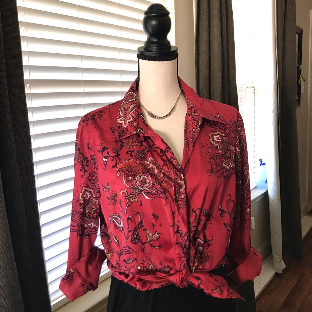 Parisian Floral Red Button Up